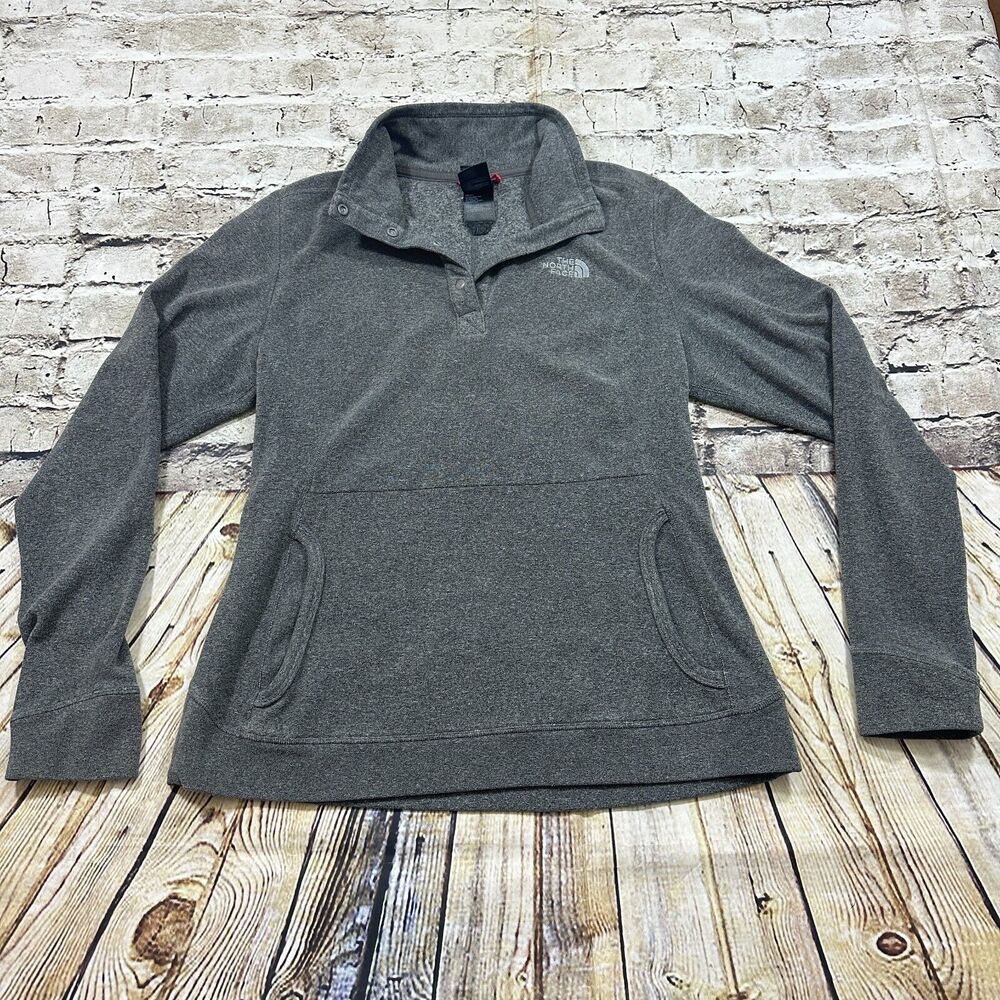 The North Face Sweater‎ Pullover Womens Medium Gray Long Sleeve Button Collar